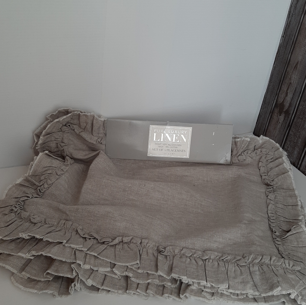 Pure Luxury Linen Ruffled Placemats Set of 4
